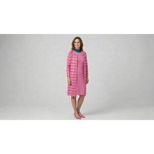 Vintage 1960's Pink Turquoise Knit Dress and Striped Duster Cardigan Set 2 Piece